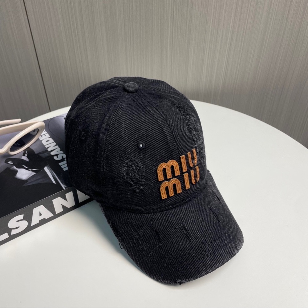 Miu Miu Black Cap with Brown Logo - Picture 5 of 6